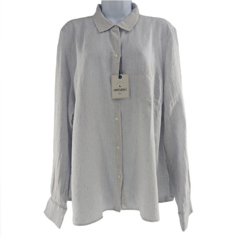 2/$30 UNTUCKit Women's Linen Blend Angelen Button Down Striped Shirt